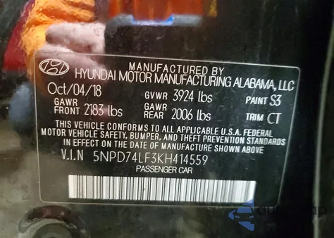 2019 Hyundai Elantra Se z USA, uszkodzony, nr VIN 5NPD74LF3KH414559